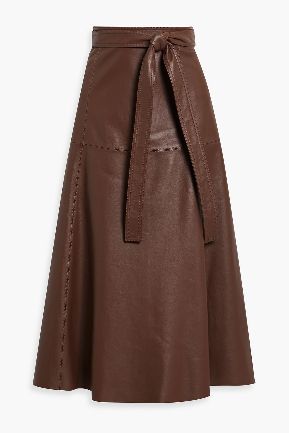 Oscar De La Renta Belted Leather Midi Skirt In Brown