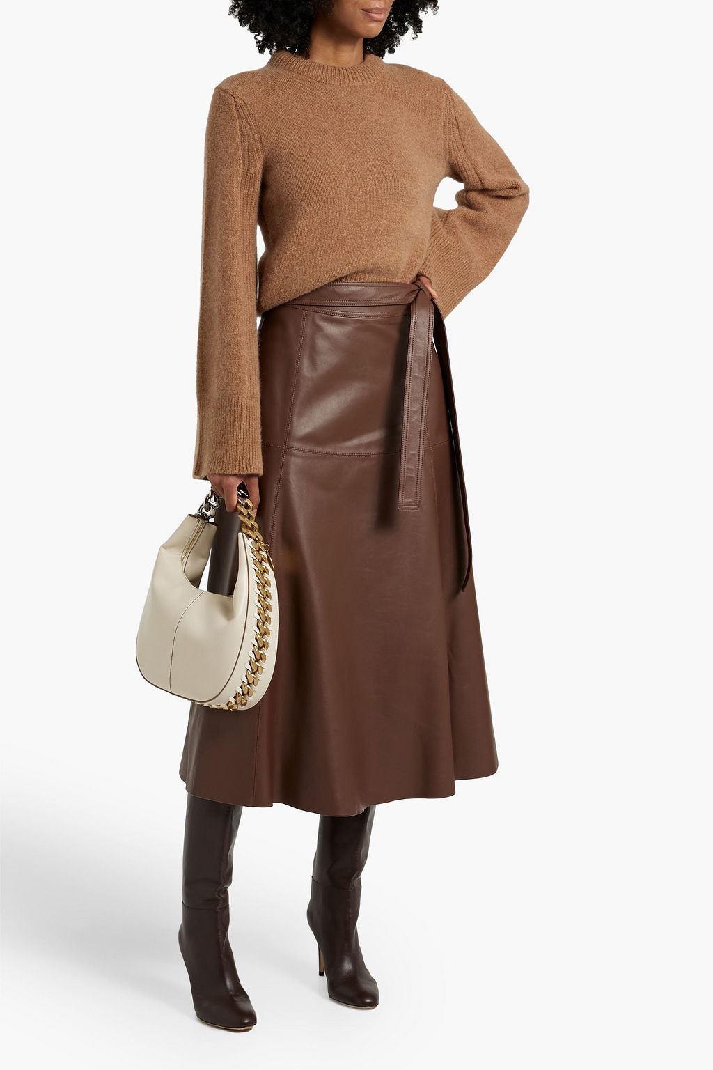 OSCAR DE LA RENTA Belted leather midi skirt
