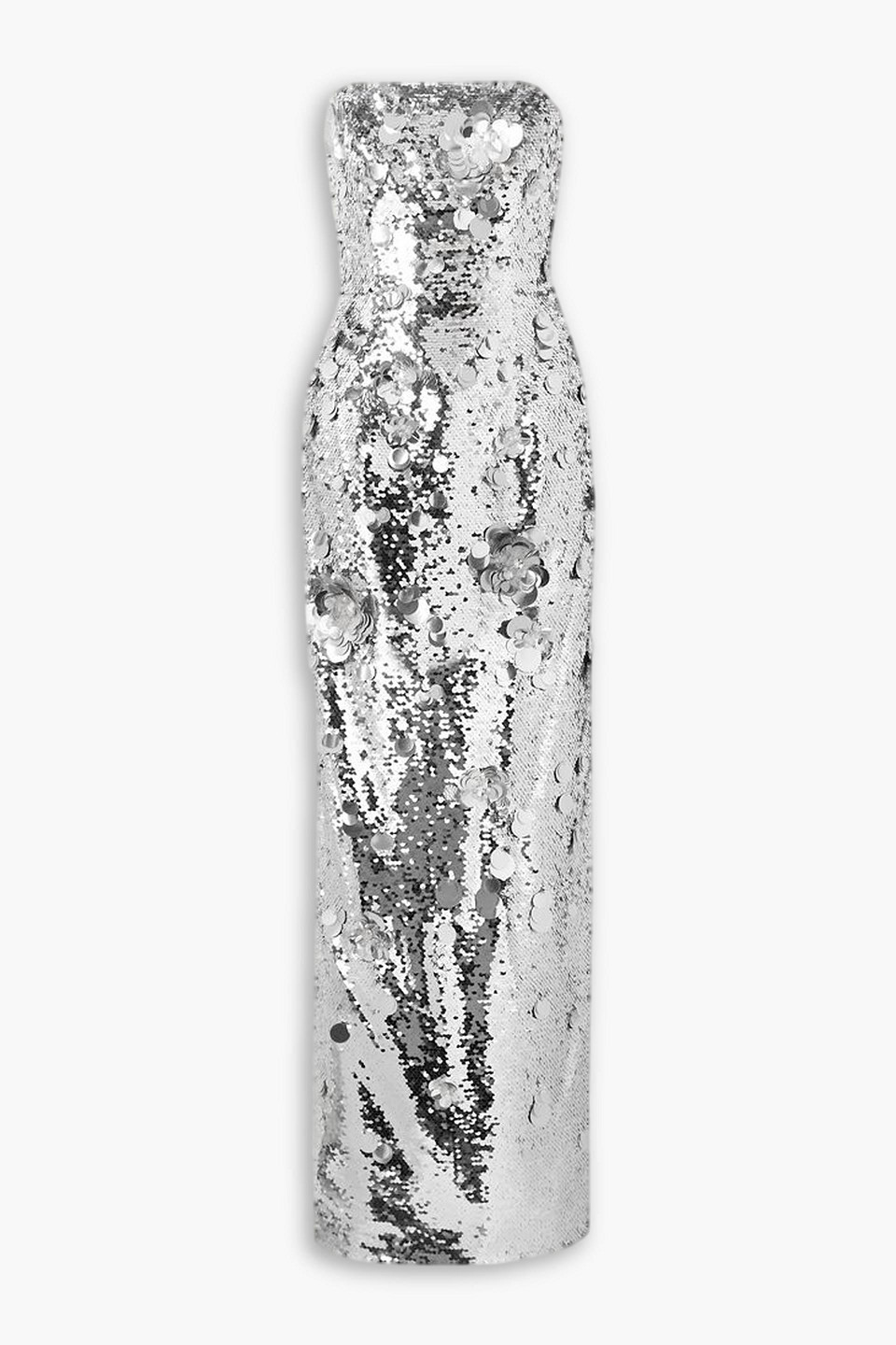Carolina Herrera Strapless Sequined Tulle Maxi Dress In Silver
