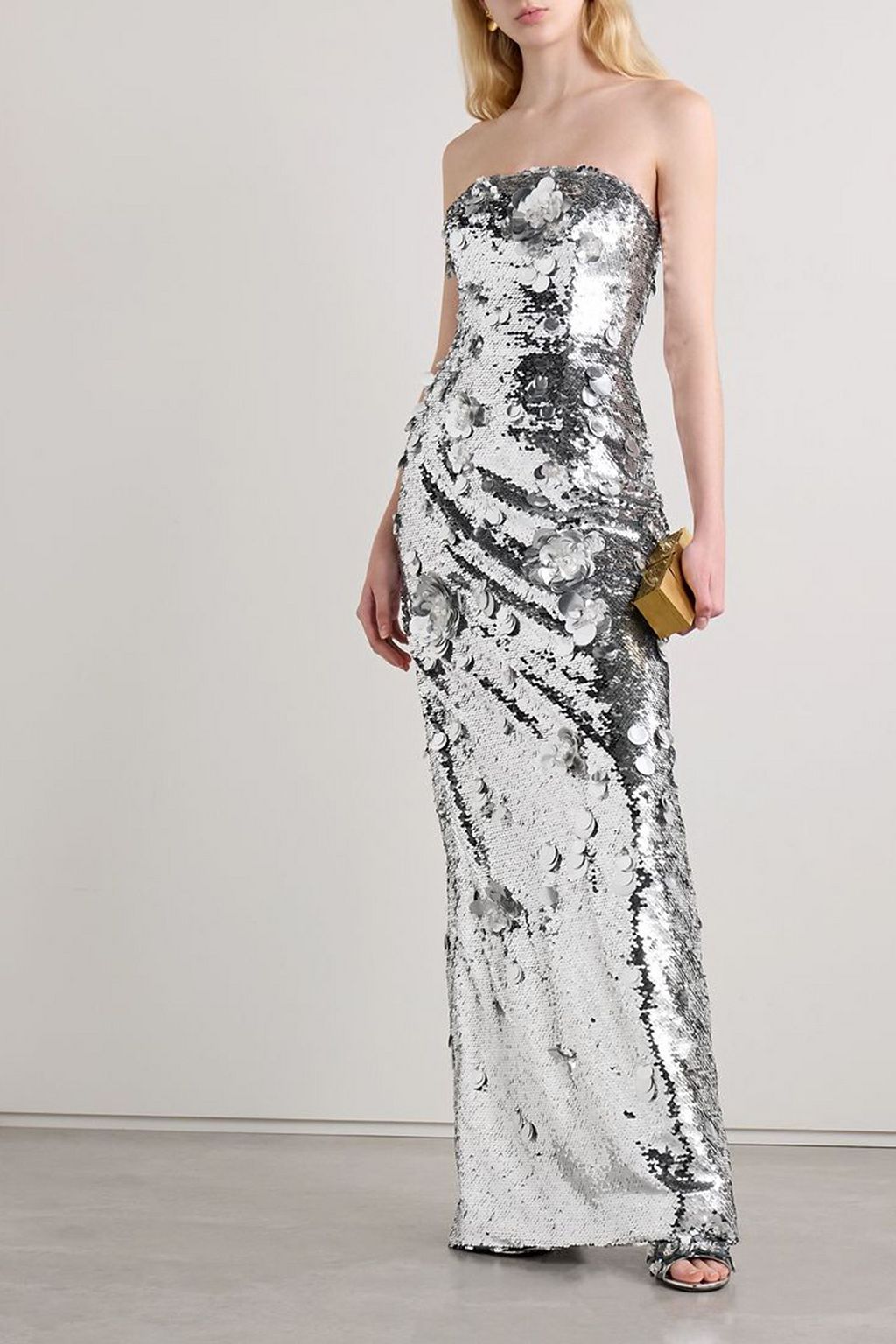 CAROLINA HERRERA Strapless sequined tulle maxi dress