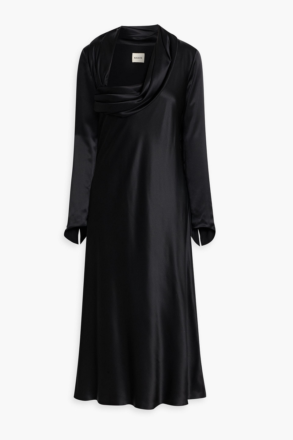 Khaite Olivier Draped Cupro-satin Midi Dress In Black