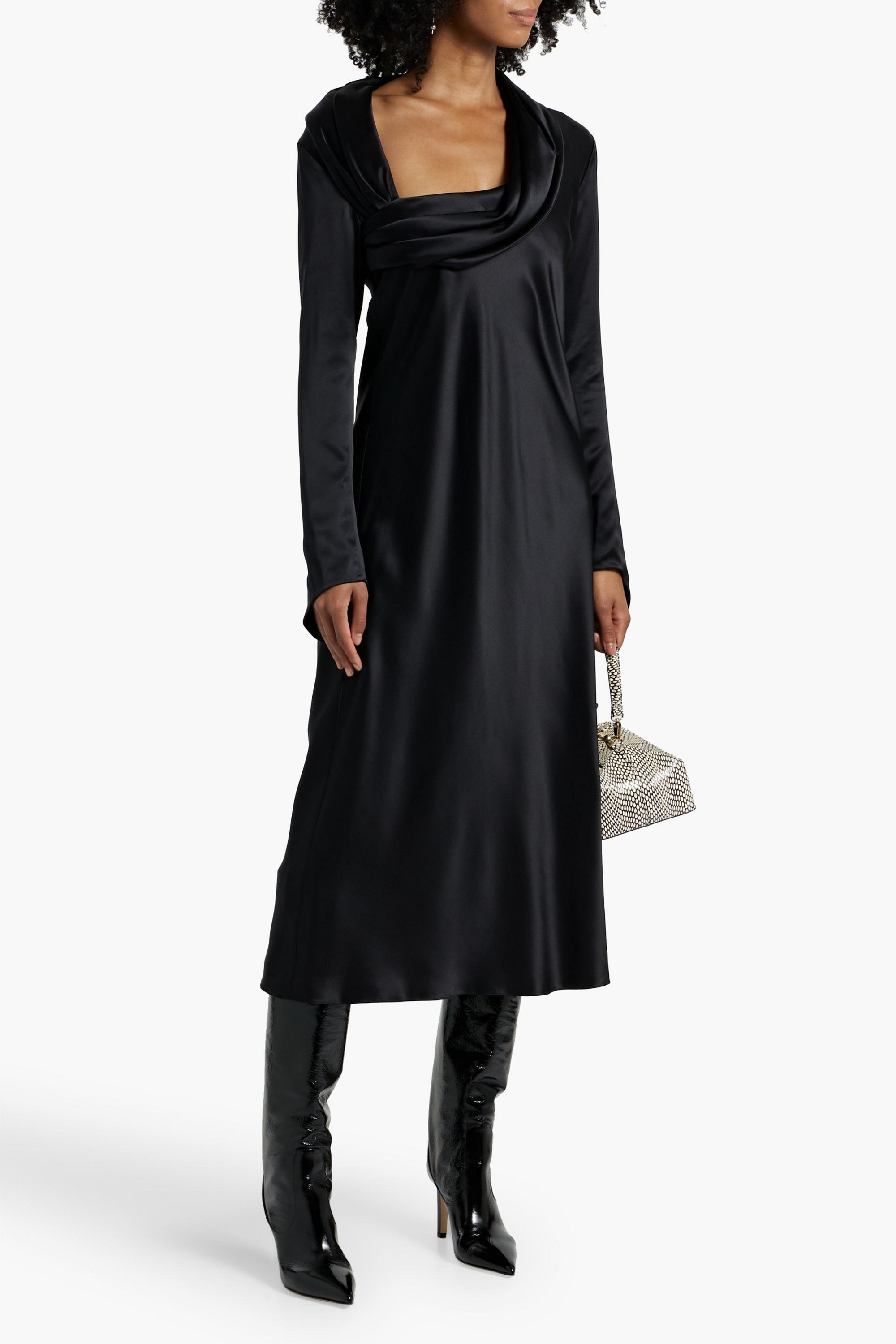 KHAITE Olivier draped cupro-satin midi dress