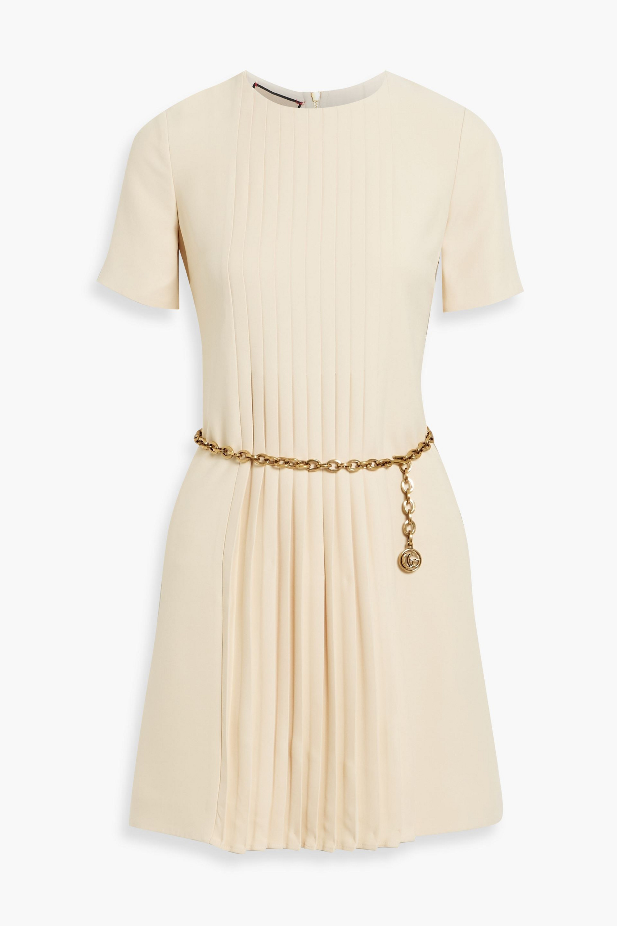 Gucci Belted pleated silk and wool-blend mini dress thumbnail