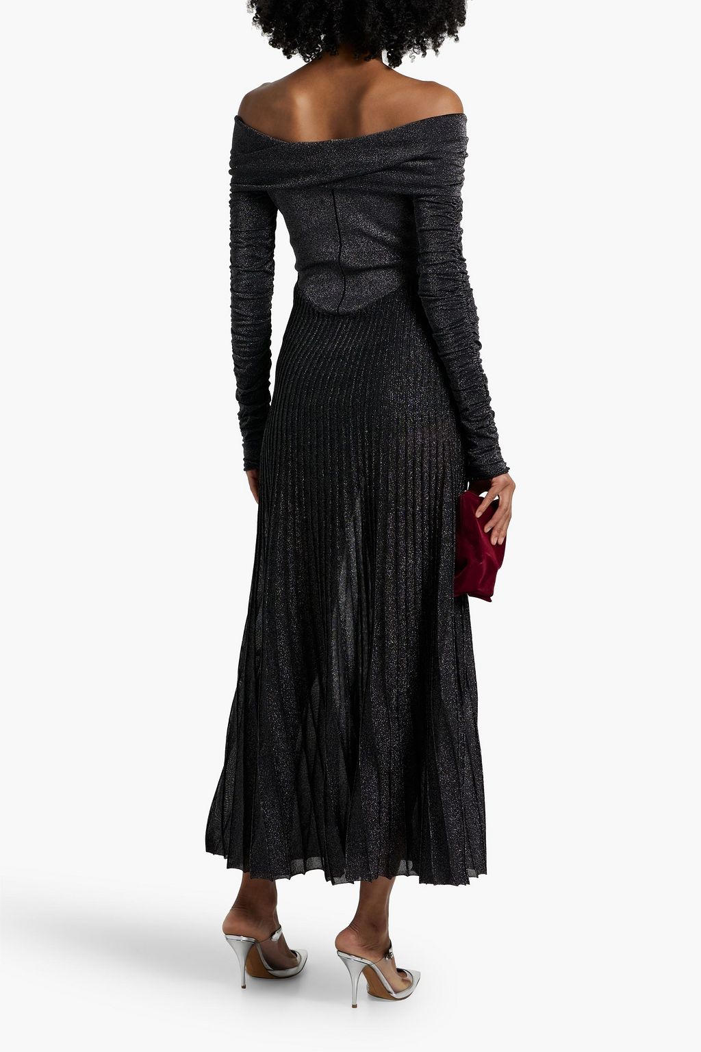 KHAITE Rebecca off-the-shoulder metallic stretch-knit maxi dress