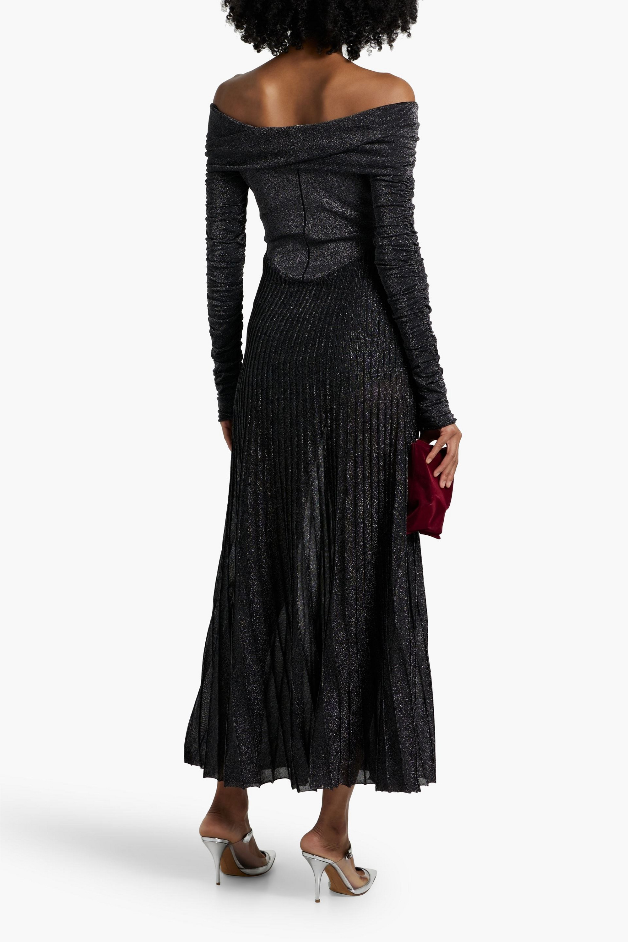 KHAITE - Rebecca off-the-shoulder metallic stretch-knit maxi dress | Plush