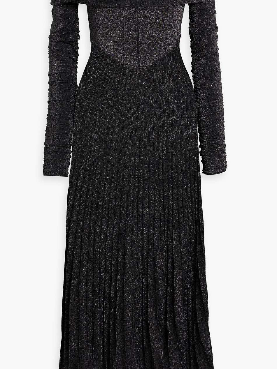 rebecca off-the-shoulder metallic stretch-knit maxi dress