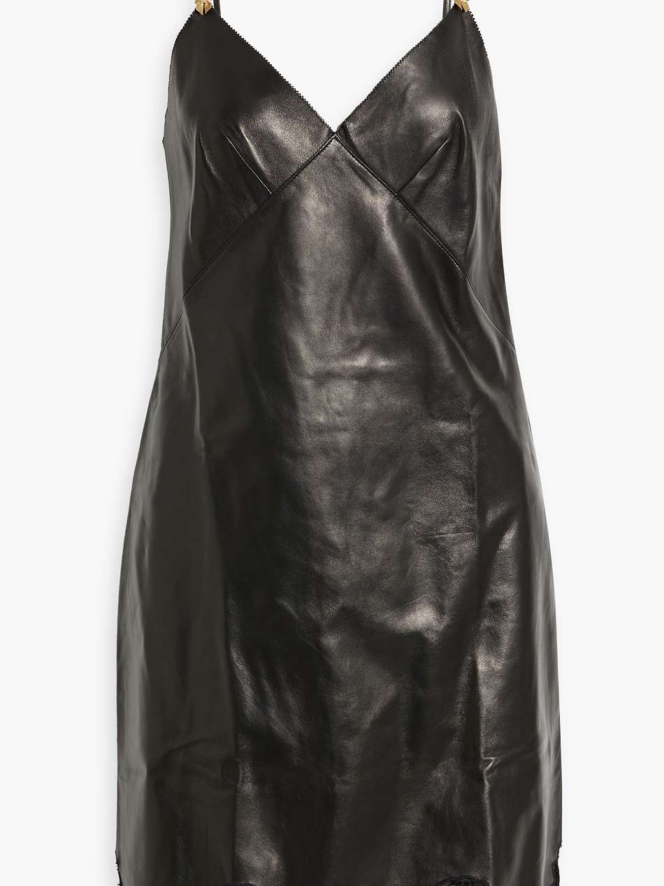 bow-detailed leather mini dress