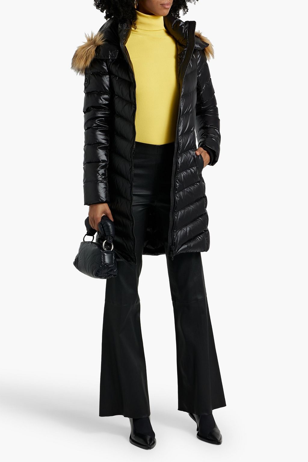 RUDSAK Leather-trimmed quilted shell hooded down coat