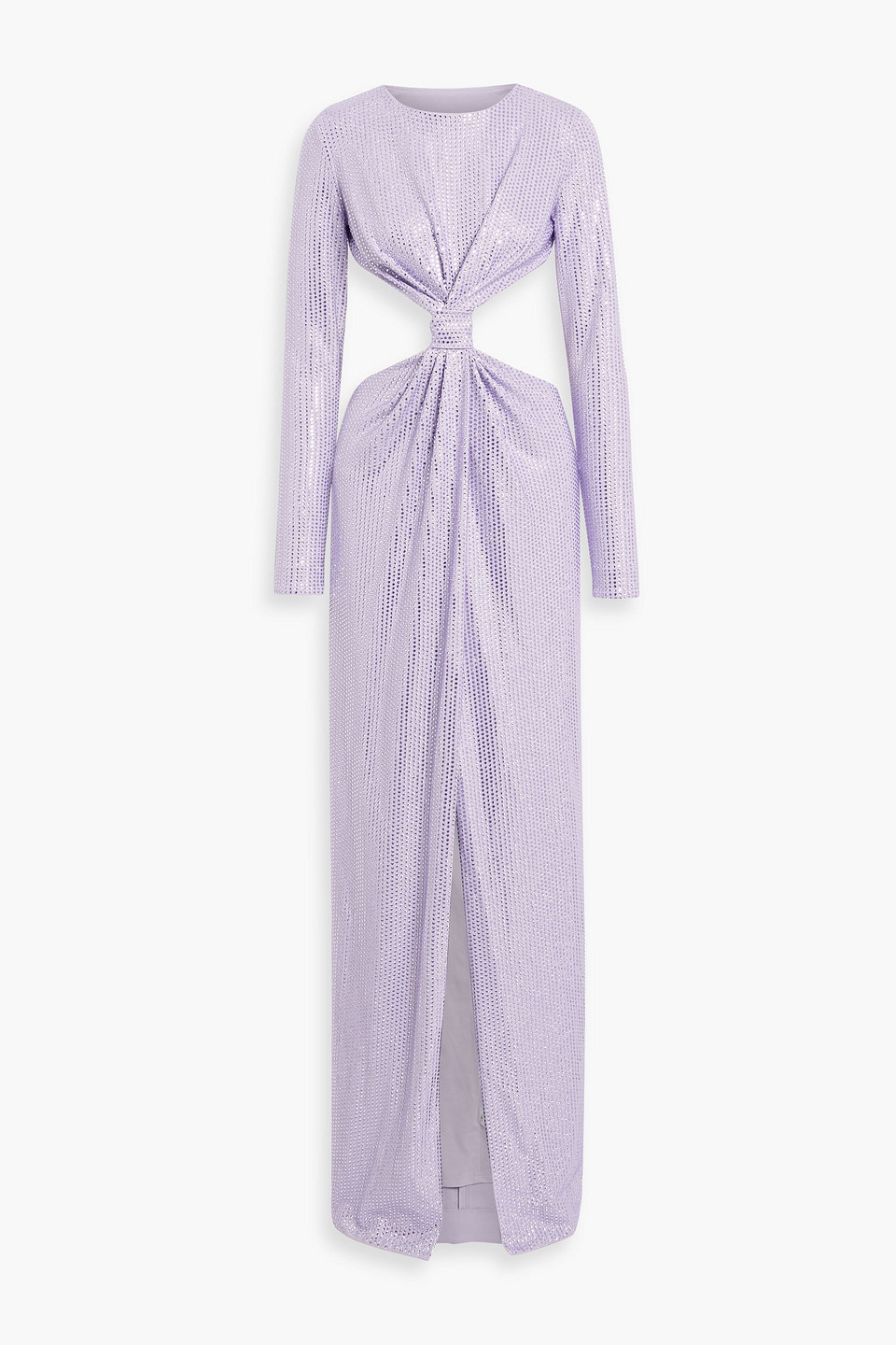 Shop Area Crystal-embellished Twisted Cutout Jersey Gown In Lilac