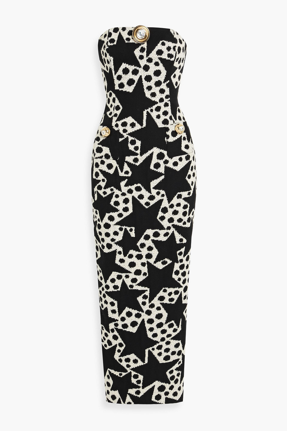 Area Strapless Embellished Cotton-blend Jacquard Maxi Dress In Black