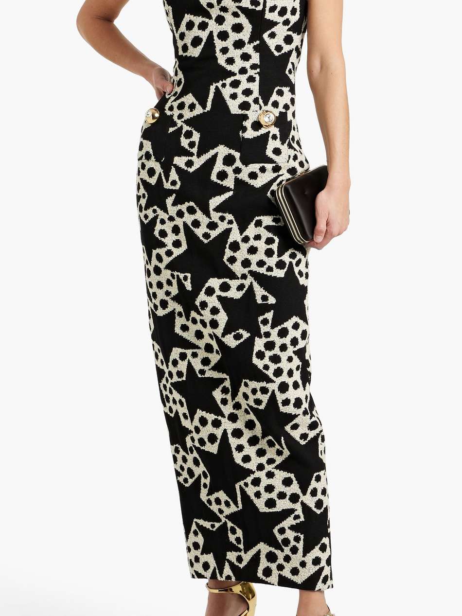 strapless embellished cotton-blend jacquard maxi dress