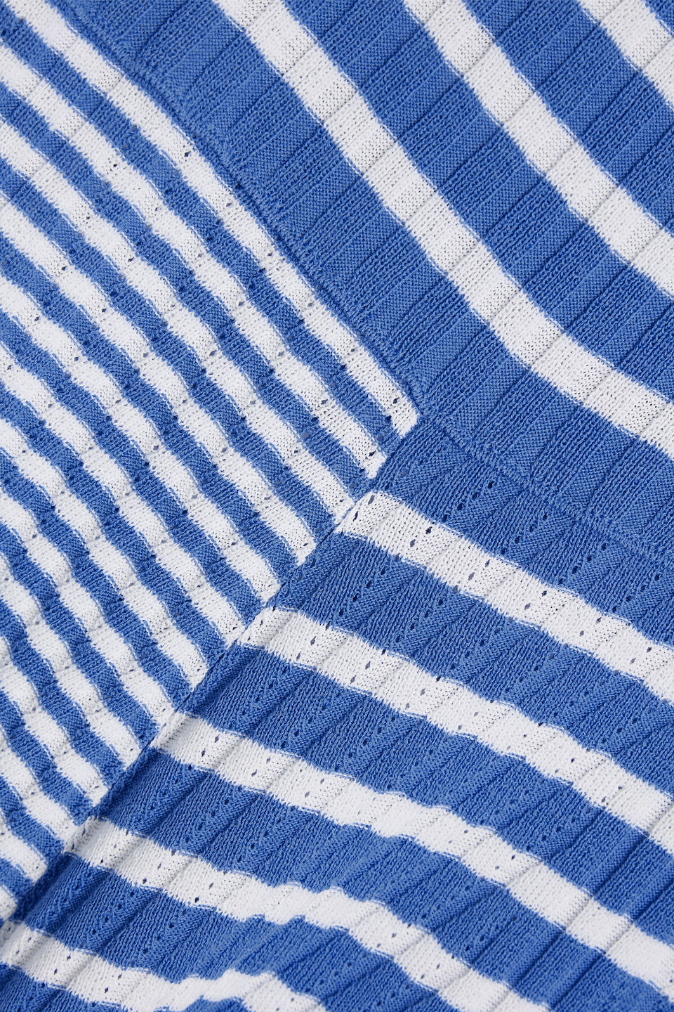 Red Valentino Striped Ribbed And Pointelle-knit Cotton Midi Dress In Blue