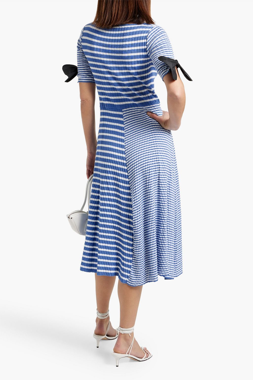 REDVALENTINO Striped ribbed and pointelle-knit cotton midi dress