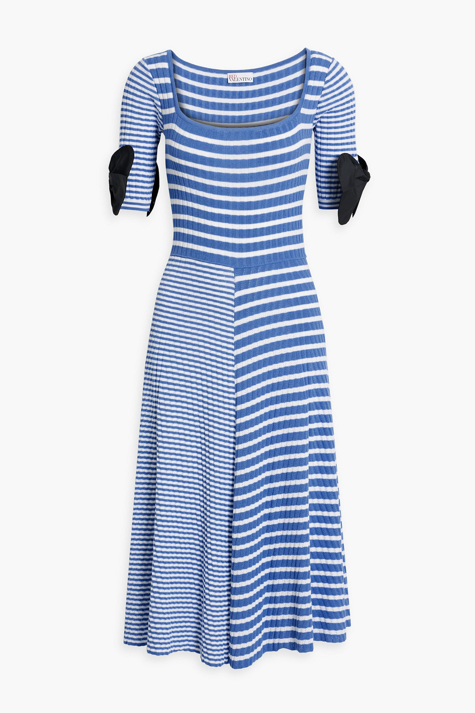 Red Valentino Striped Ribbed And Pointelle-knit Cotton Midi Dress In Blue