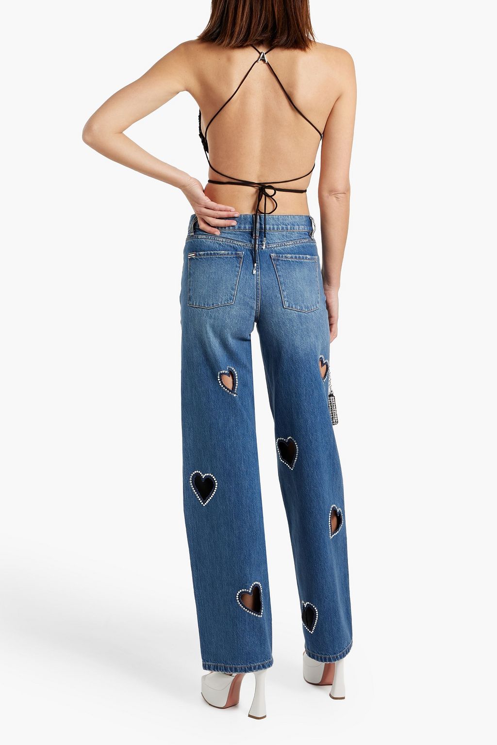 AREA Cropped embellished padded tulle top