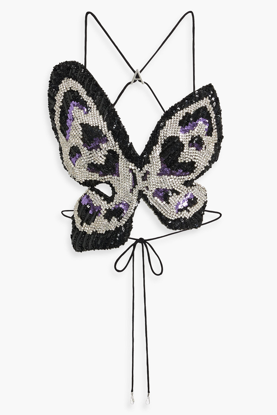 Shop Area Cropped Embellished Padded Tulle Top In Black