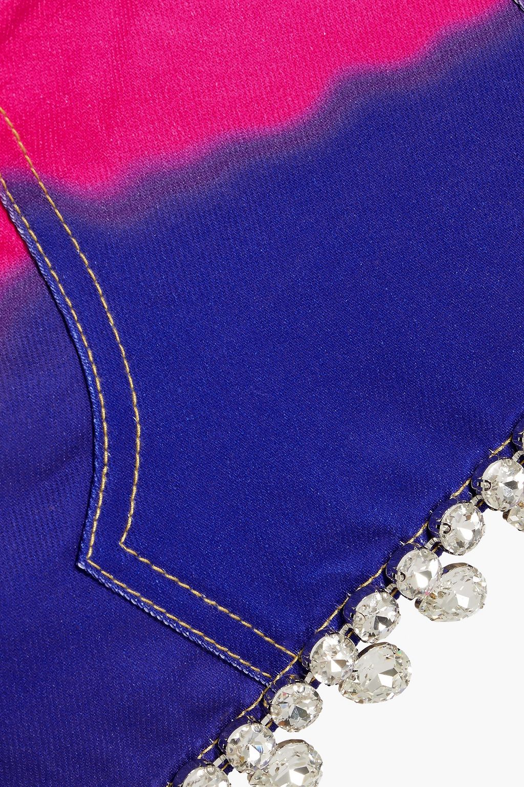 AREA Strapless crystal-embellished tie-dyed denim mini dress