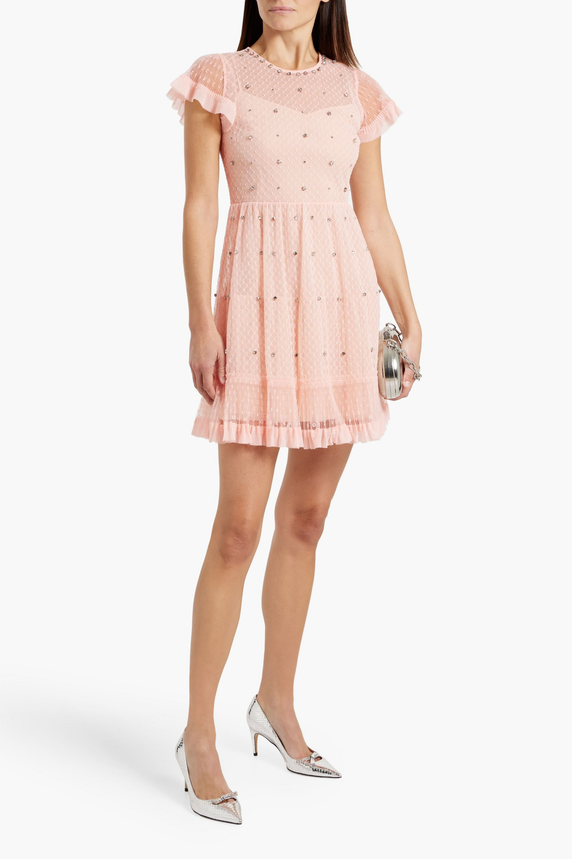 REDValentino Crystal-embellished point d'esprit mini dress