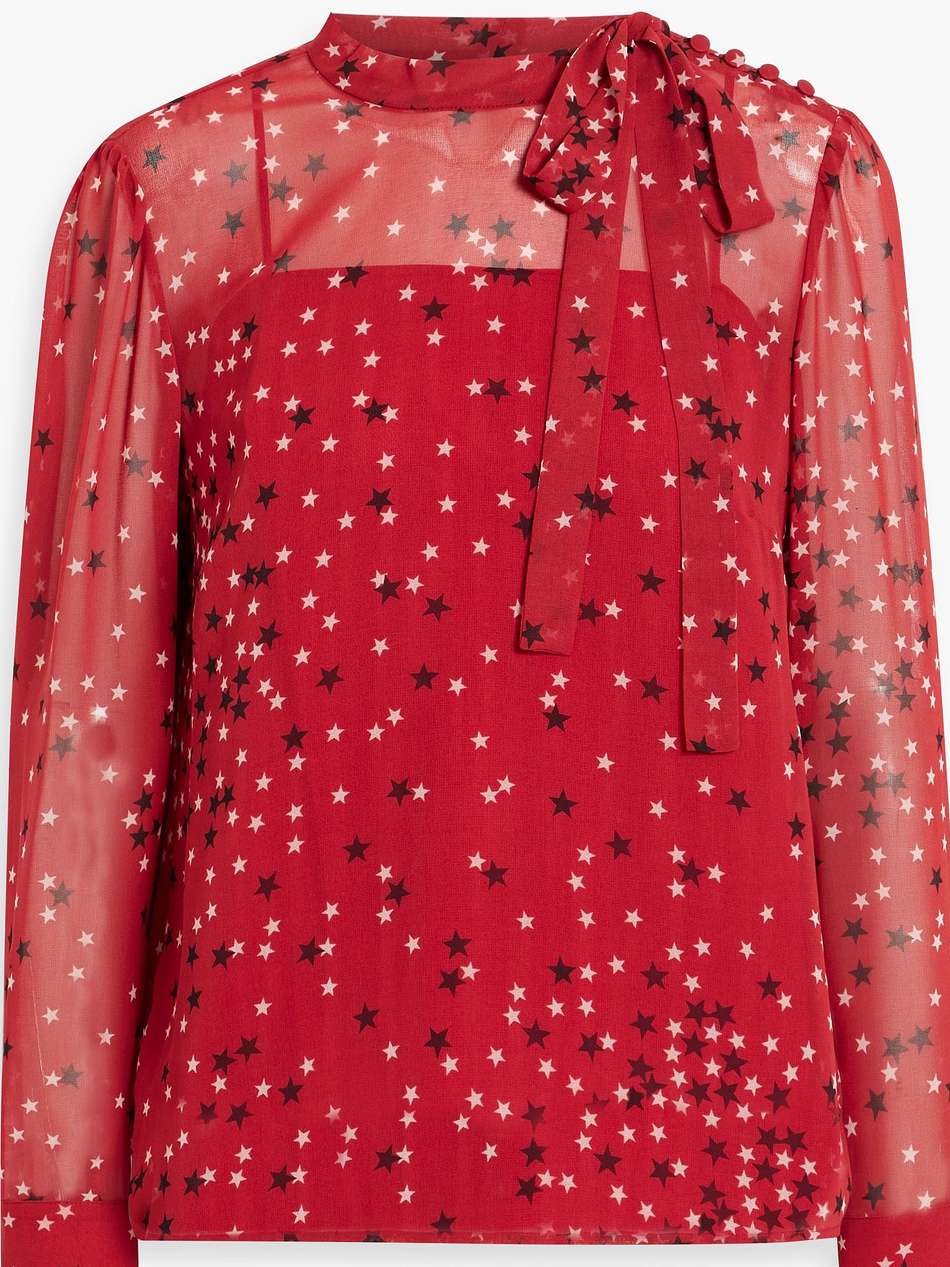 tie-neck printed chiffon blouse