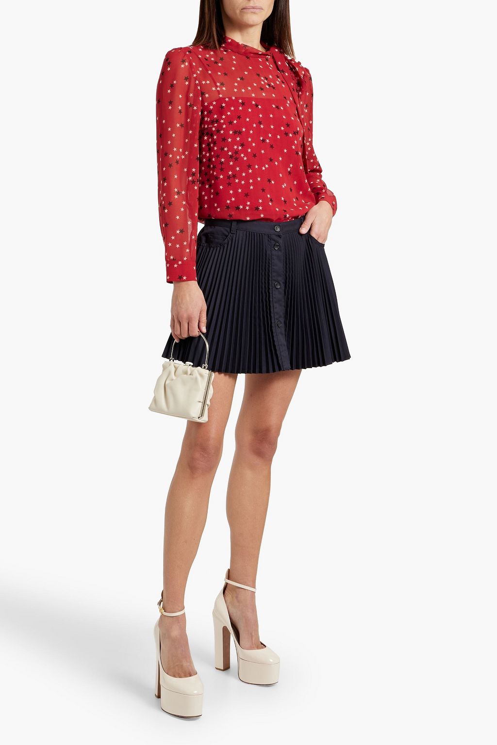 REDVALENTINO Tie-neck printed chiffon blouse