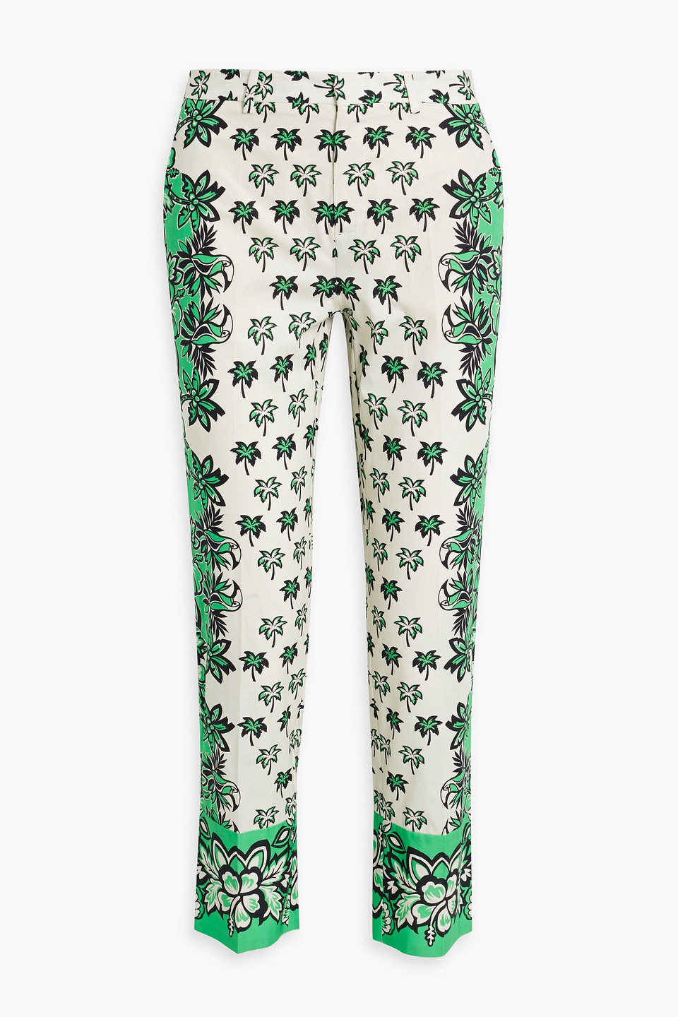 Red Valentino Cropped Printed Cotton-broadcloth Slim-leg Pants In Multi
