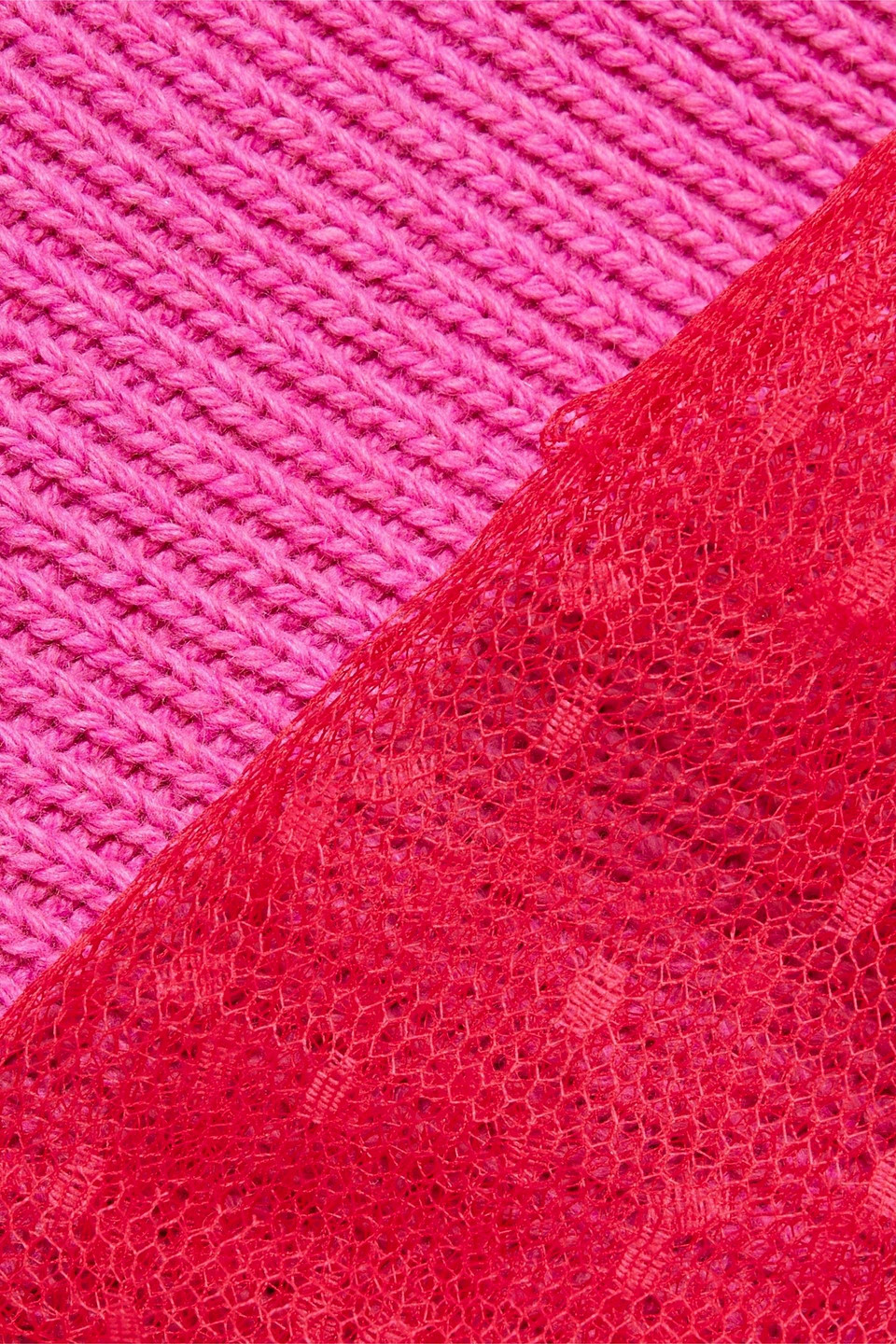 Red Valentino Cropped Tie-back Point D'esprit And Knitted Sweater In Pink