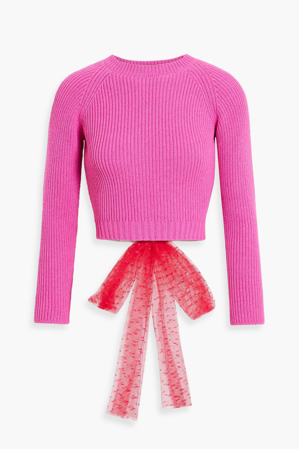 Red Valentino Cropped Tie-back Point D'esprit And Knitted Sweater In Pink