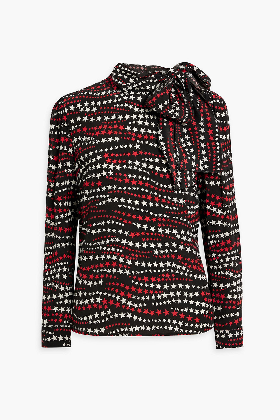 Red Valentino Pussy-bow Printed Silk Crepe De Chine Blouse In Black