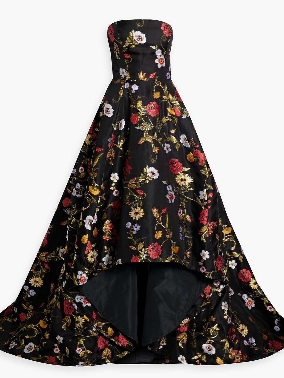strapless silk-blend jacquard gown
