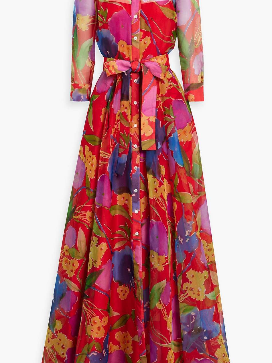 belted floral-print silk-chiffon gown