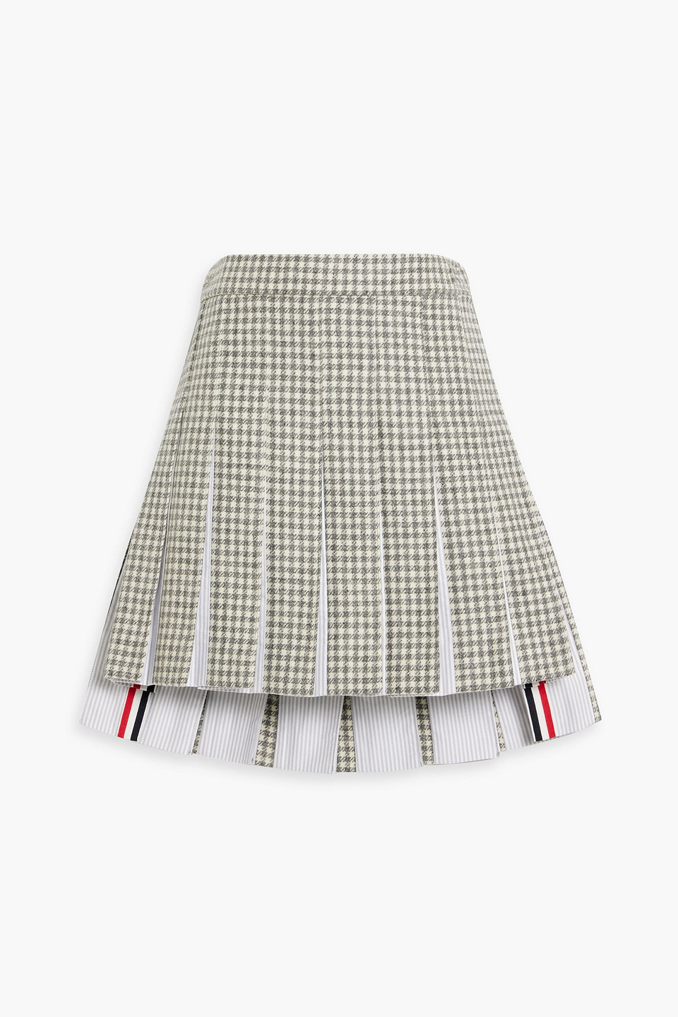 Thom Browne Pleated Houndstooth Wool-tweed Mini Skirt In Gray