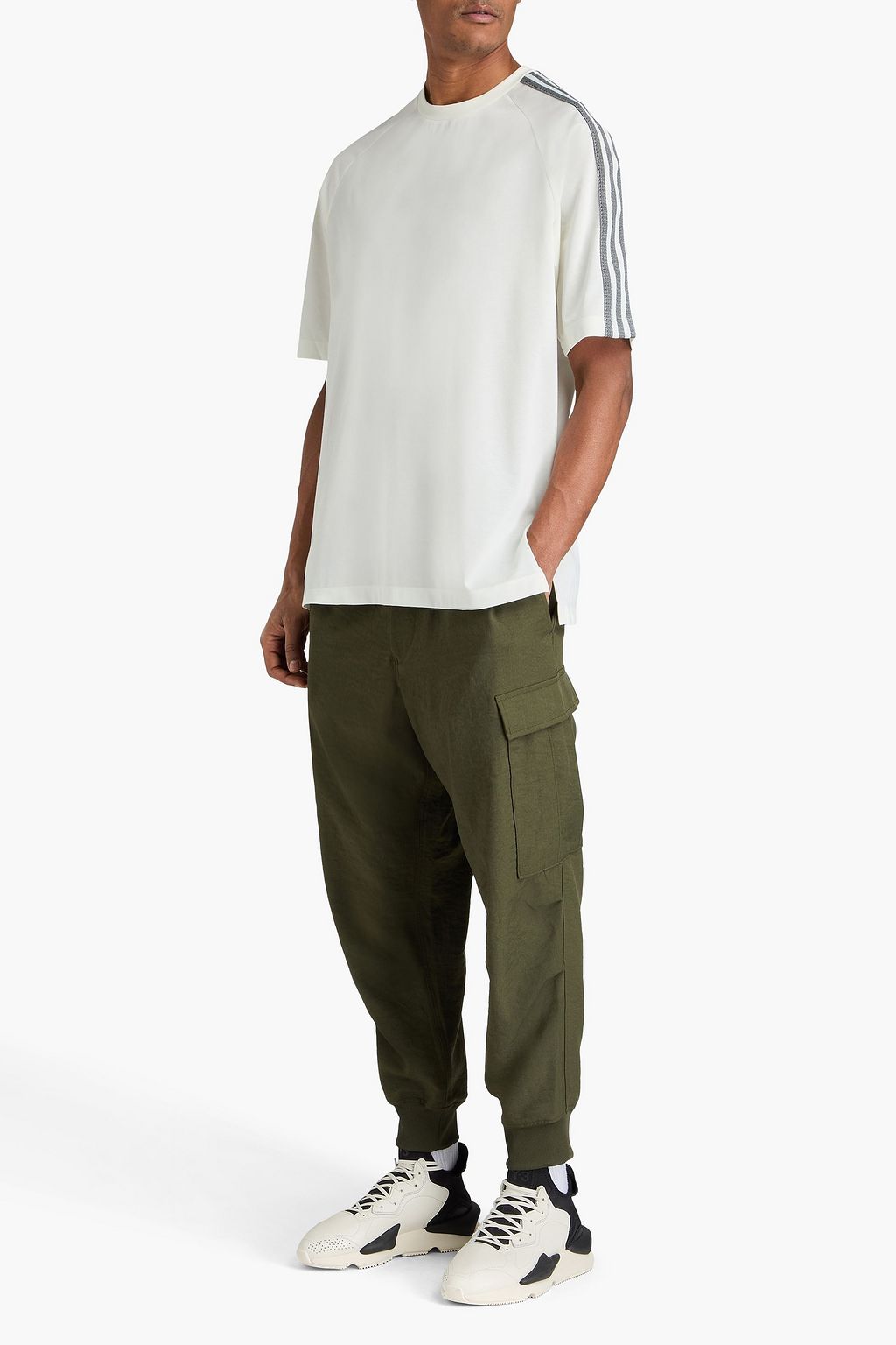 Y-3 Striped cotton-blend jersey T-shirt