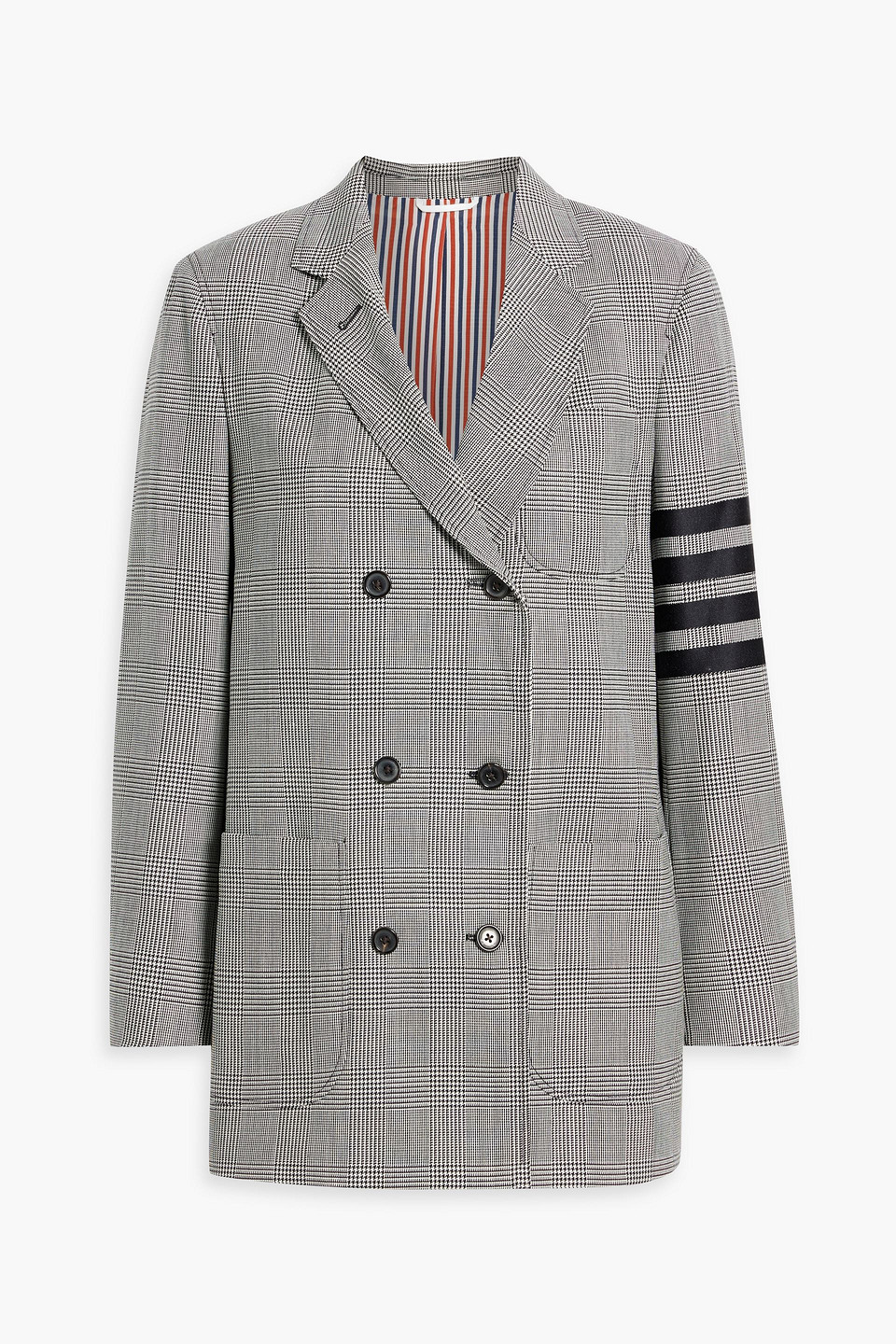 Thom Browne Double-breasted Prince Of Wales Checked Wool-tweed Blazer In Black