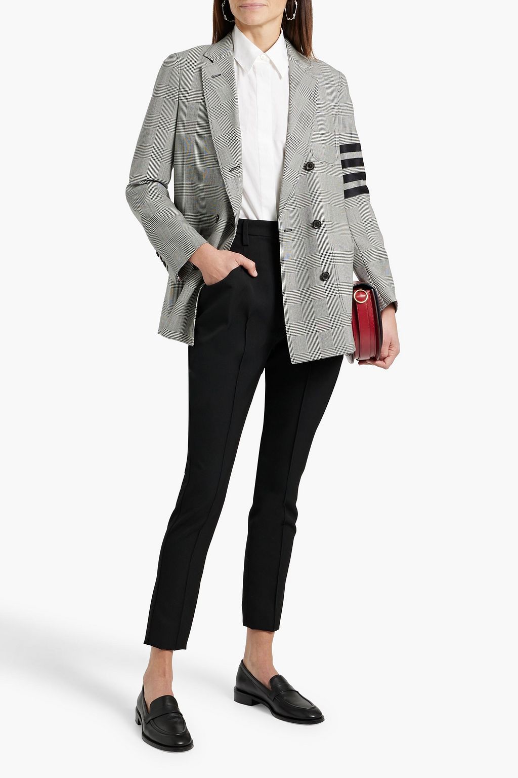 THOM BROWNE Double-breasted Prince of Wales checked wool-tweed blazer