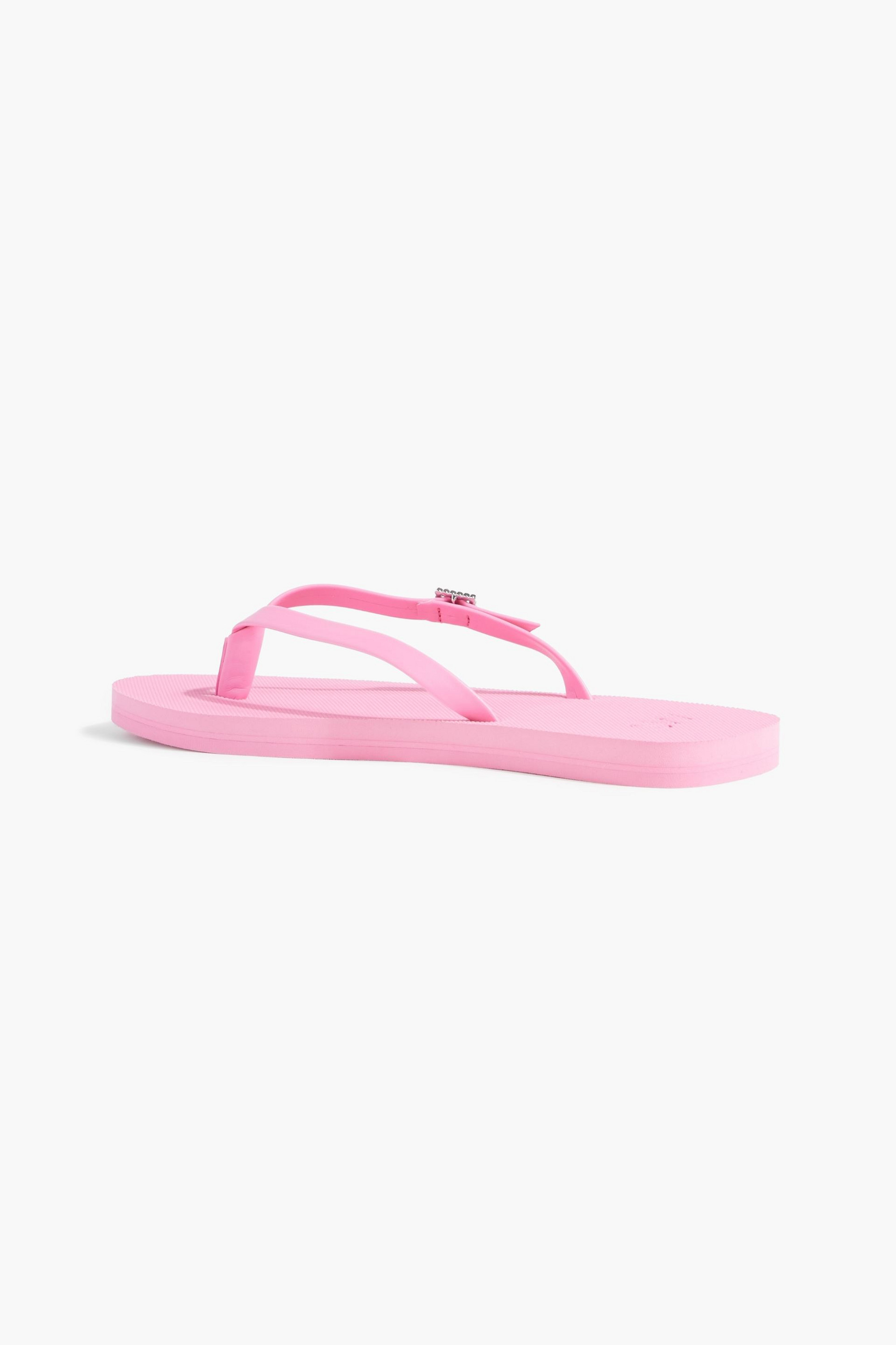 Stuart Weitzman Embellished faux leather flip flops thumbnail