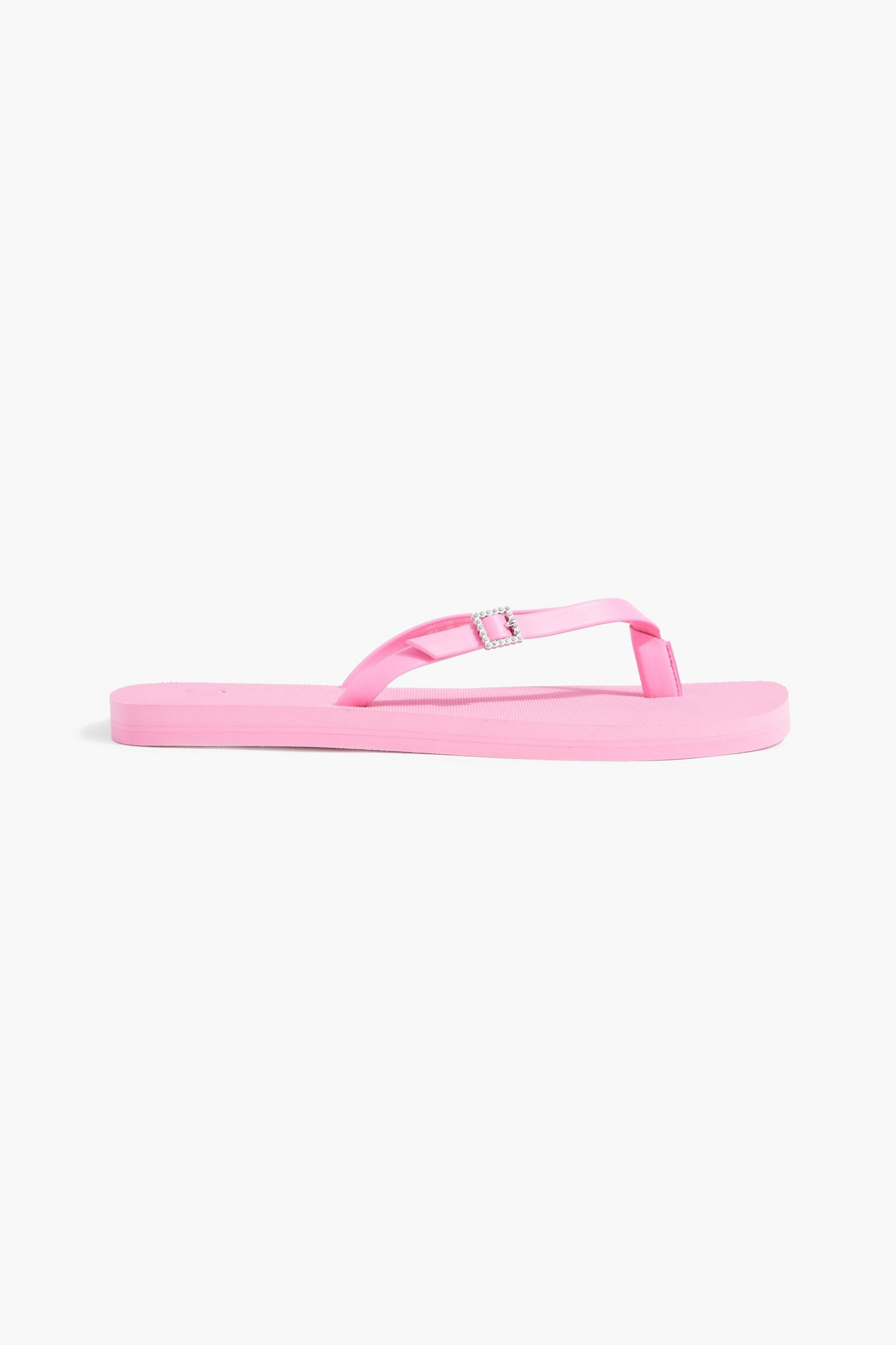 Stuart Weitzman Embellished faux leather flip flops