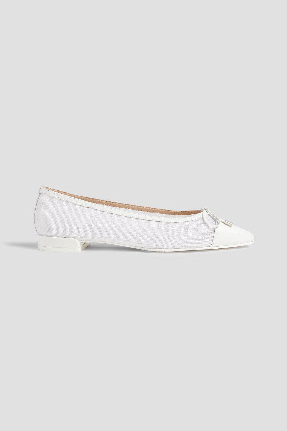 Stuart Weitzman Leather-trimmed Glittered Mesh Ballet Flats In White