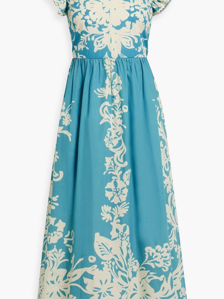 ruffled floral-print cotton-broadcloth midi dress