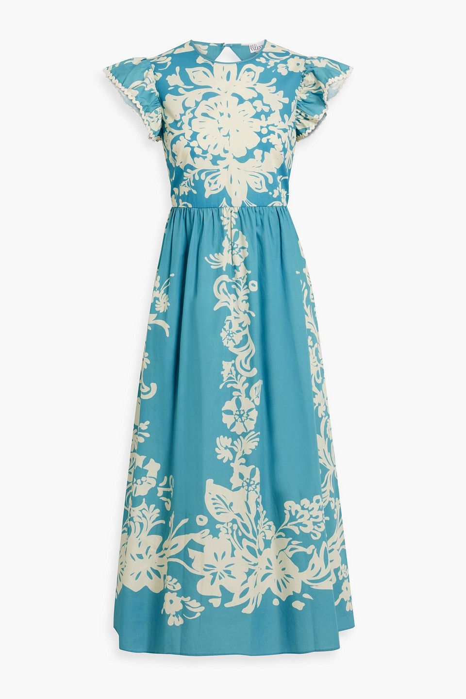 Red Valentino Ruffled Floral-print Cotton-broadcloth Midi Dress In Blue