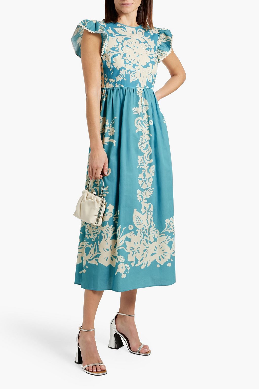 REDVALENTINO Ruffled floral-print cotton-broadcloth midi dress