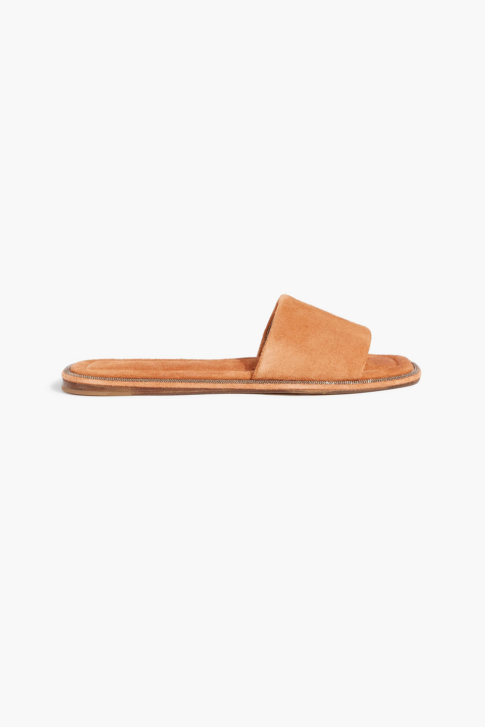 Brunello Cucinelli Bead-embellished Suede Slides In Peach