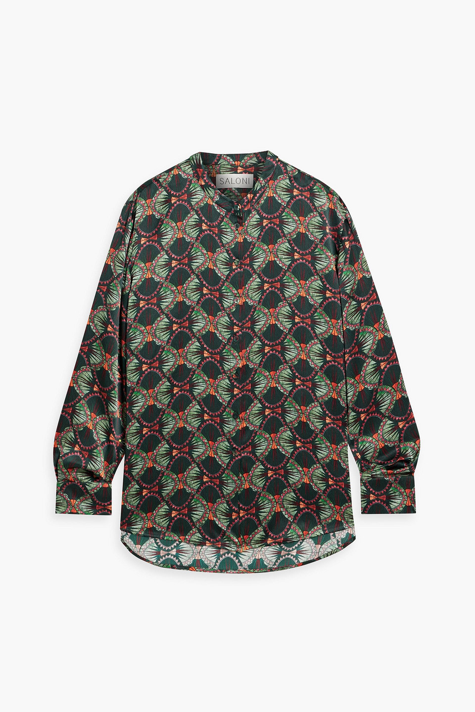 Saloni Bobbi Printed Silk-satin Blouse In Forest Green