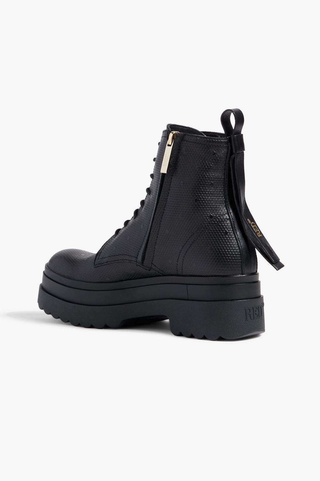 RED(V) Embossed leather combat boots