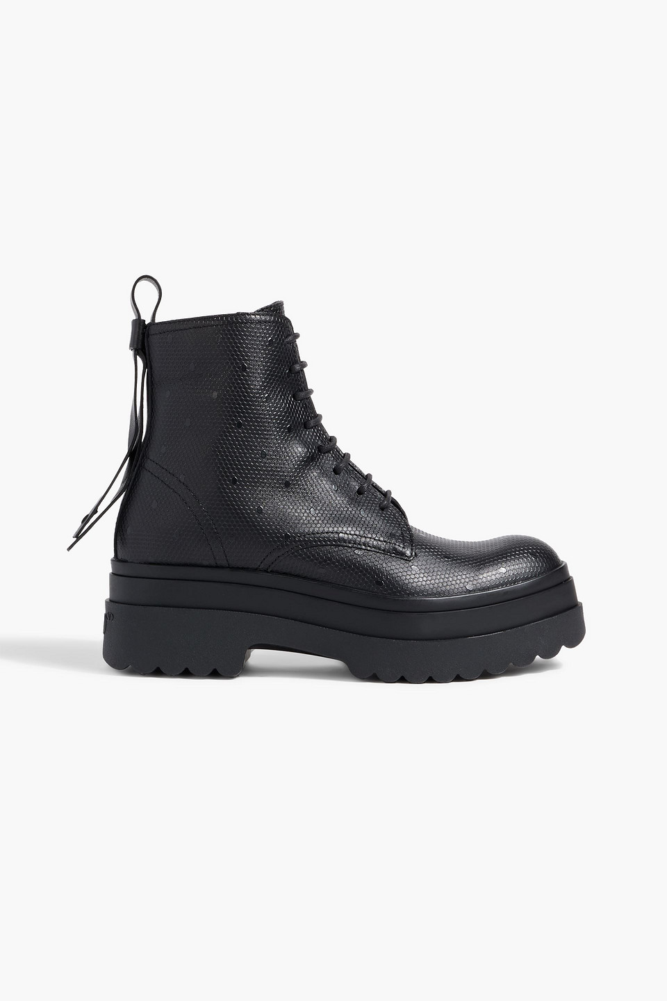 Redv Embossed Leather Combat Boots In Black