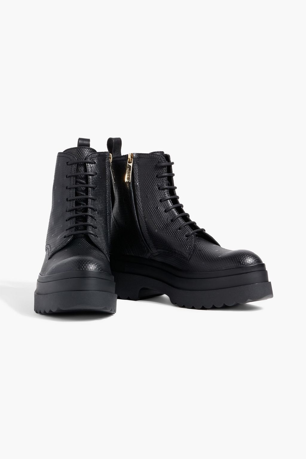 RED(V) Embossed leather combat boots