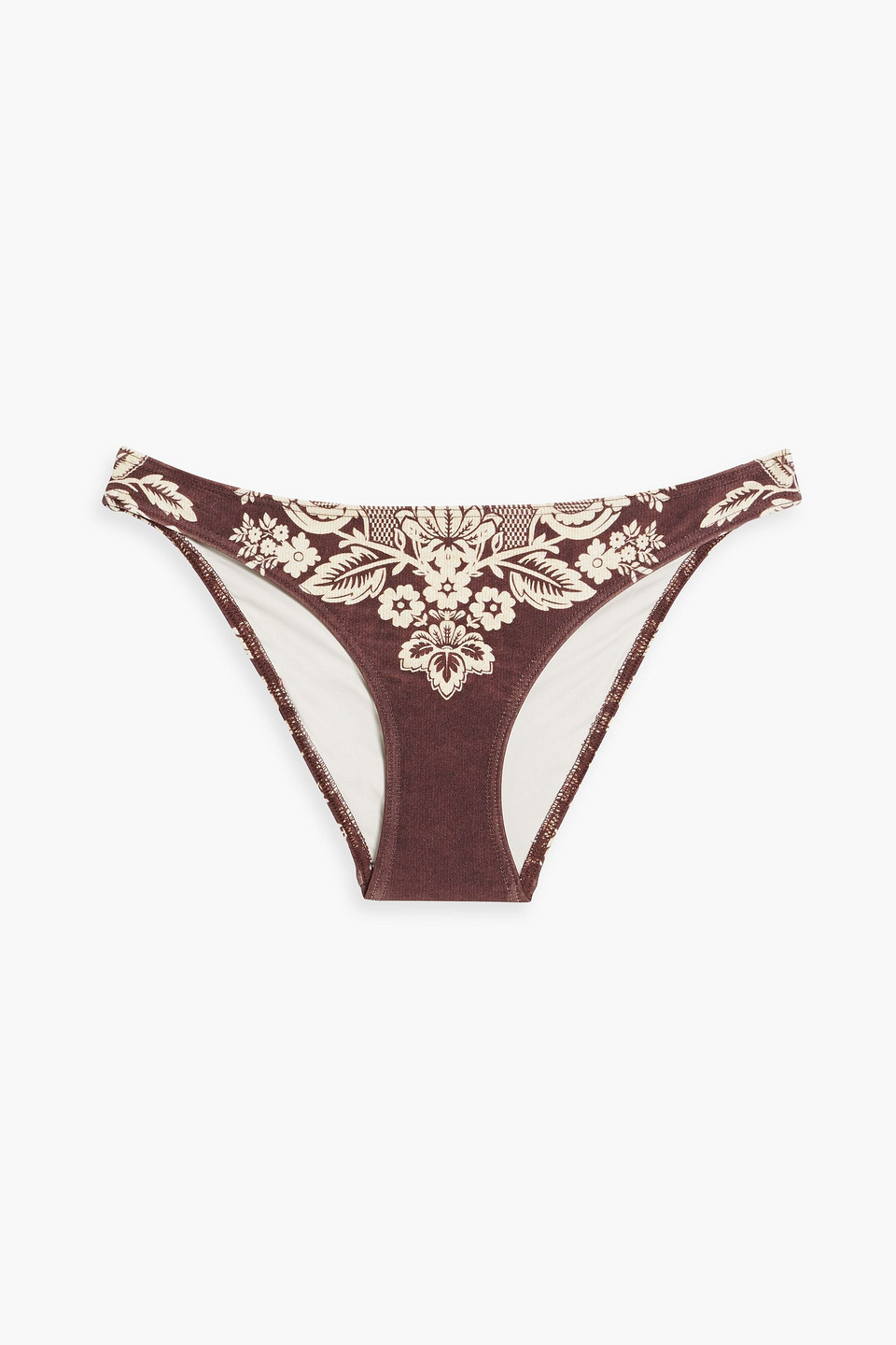 Zimmermann Floral-print Low-rise Bikini Briefs In Chocolate