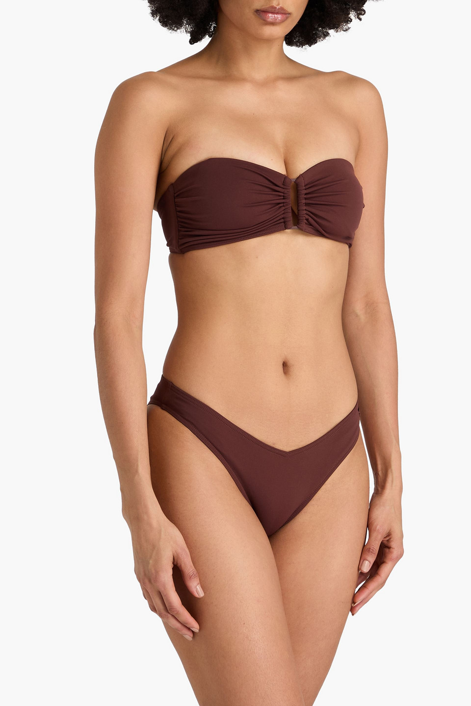 Zimmermann Ruched Bandeau Bikini Top In Chocolate