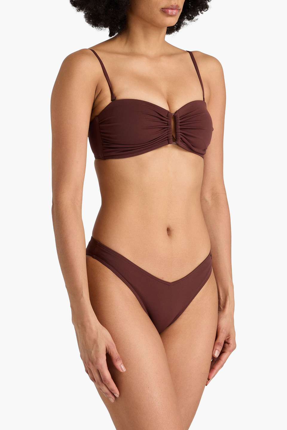 Zimmermann Ruched Bandeau Bikini Top In Chocolate
