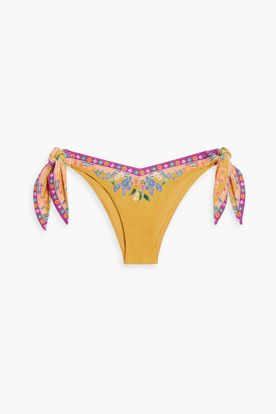 Zimmermann Printed Low-rise Bikini Briefs In Saffron