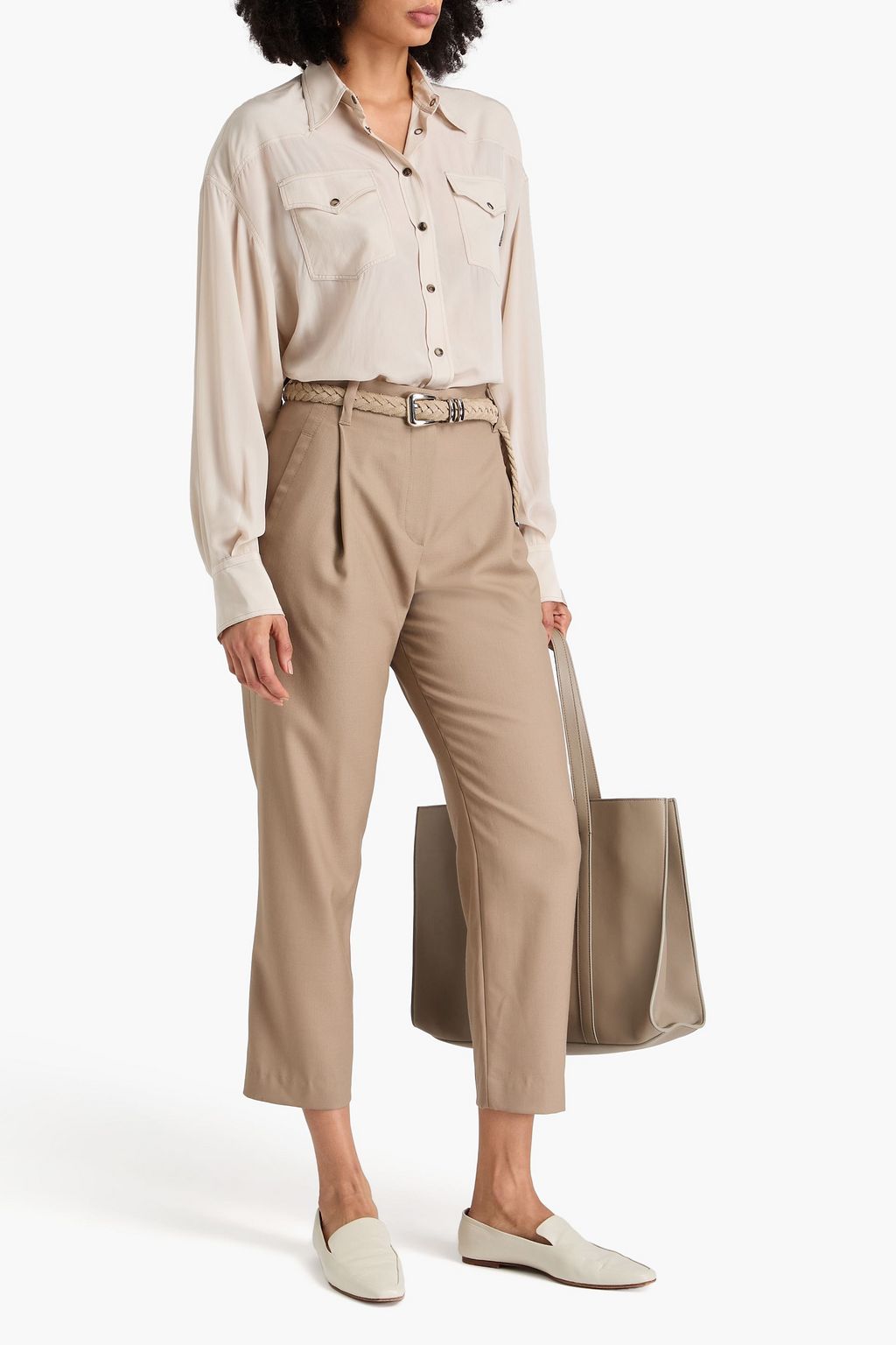 BRUNELLO CUCINELLI Cropped pleated wool tapered pants